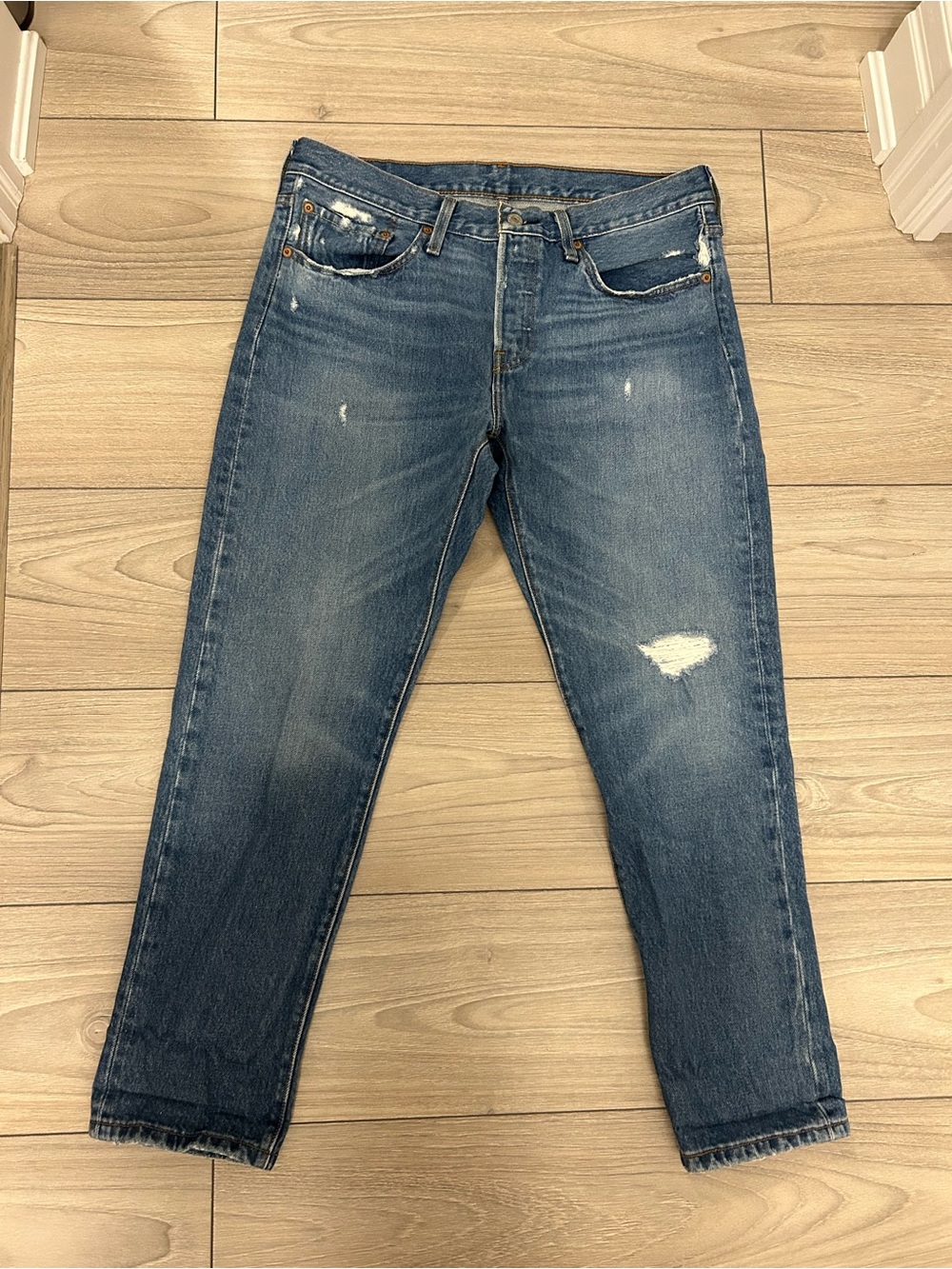 A.P.C. Slim Straight Distressed Blue Jeans